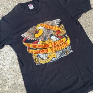 Vintage Semper Fi Eagle Uncommon Valor Soffe Brand Sz M Black Cotton Shirt
